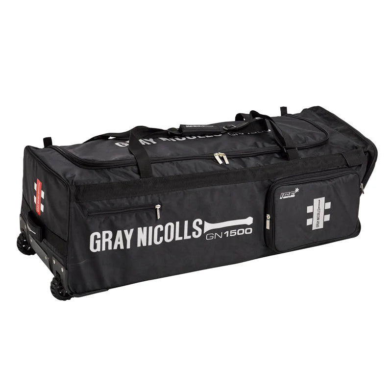 Gray-Nicolls 1500 – Wheel Cricket Kit Bag (Black) - Cricket Kit Bag - Wiz Sports