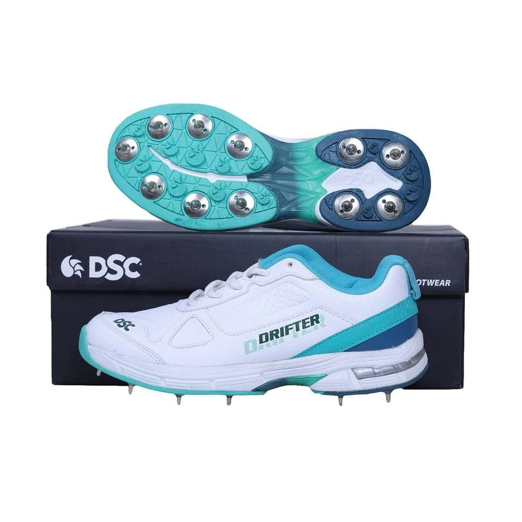 DSC Drifter Cricket Shoes - Cyan (2024) - Metal Spikes - Cricket Shoes - Wiz Sports