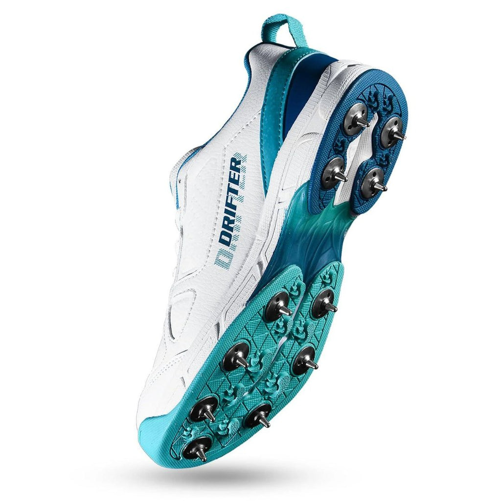 DSC Drifter Cricket Shoes - Cyan (2024) - Metal Spikes - Cricket Shoes - Wiz Sports