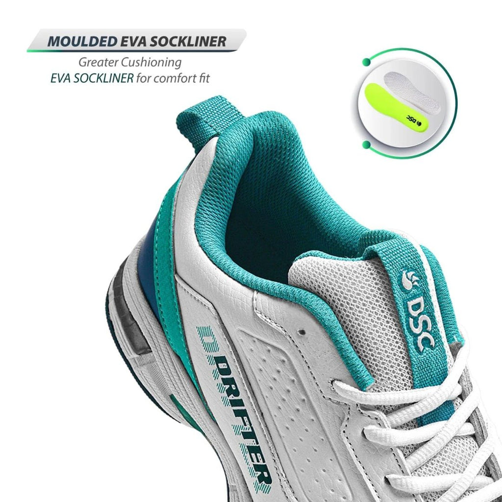 DSC Drifter Cricket Shoes - Cyan (2024) - Metal Spikes - Cricket Shoes - Wiz Sports