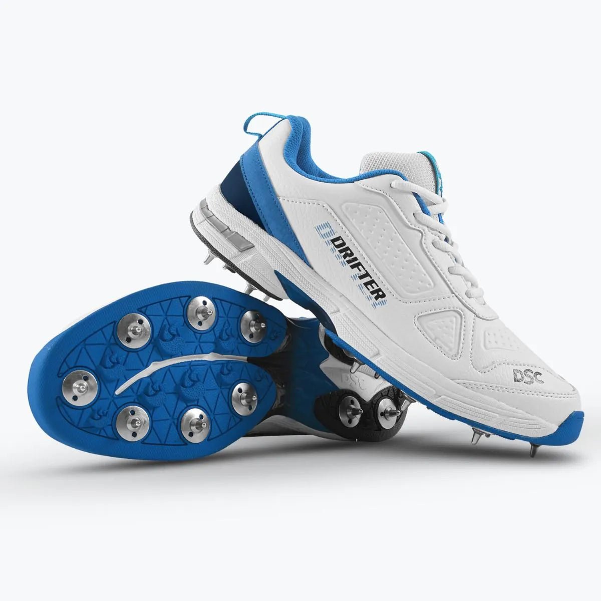 DSC Drifter Cricket Shoes/ Metal Spikes (White/Blue) Cricket
