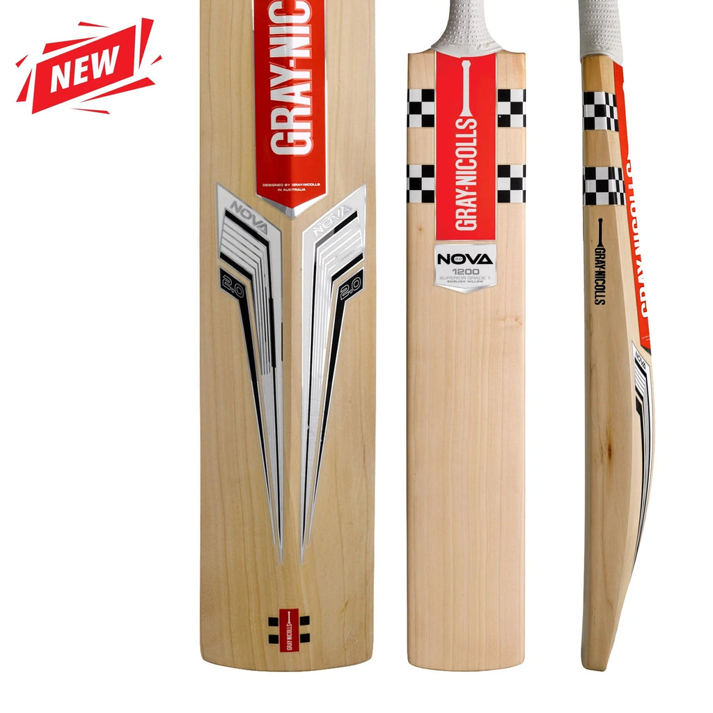 GRAY - NICOLLS Nova 2.0 1200 Grade 1 Junior English Willow Cricket Bat - 2024 edition - Cricket Bats - Wiz Sports