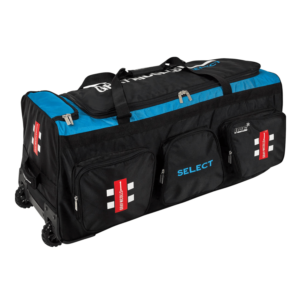 Gray - Nicolls Select Wheel Cricket Bag – Spacious Cricket Kit Bag with Wheels - Cricket Kit Bag - Wiz Sports