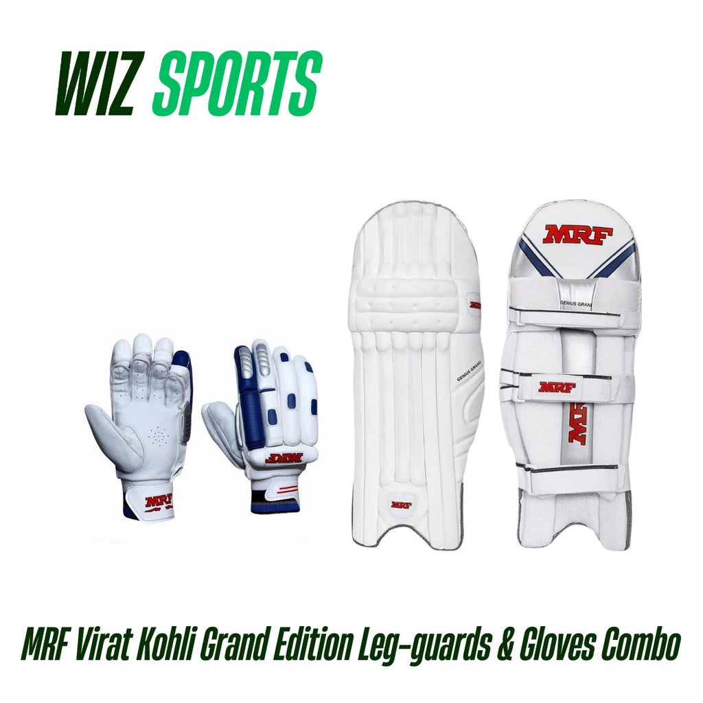 MRF Virat Kohli Grand Edition Gloves & Leg - guards Combo - Adults - Cricket Batting gloves - Wiz Sports