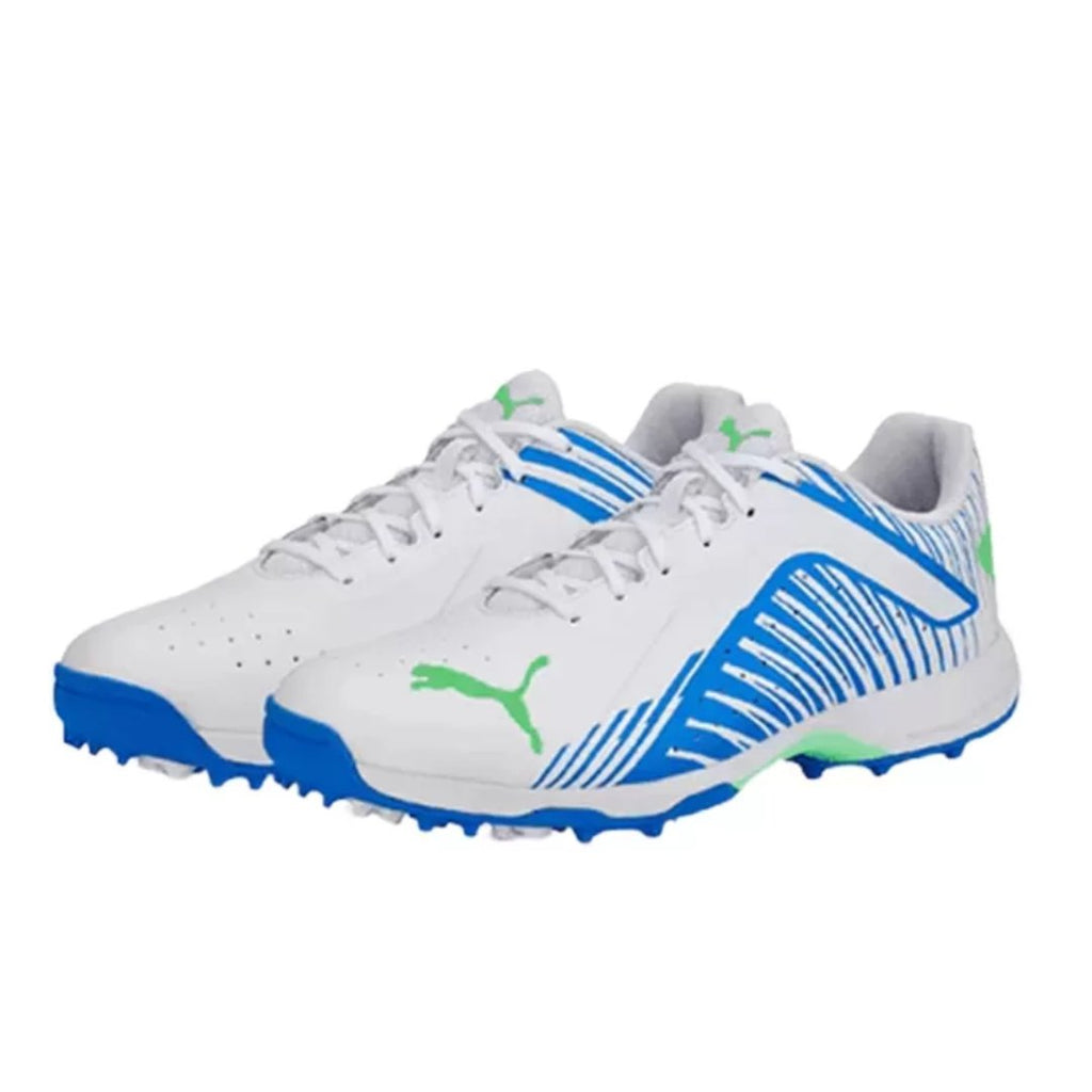 PUMA 22 FH Rubber Unisex Cricket Shoes - Puma White - Bluemazing Neon - Cricket Shoes - Wiz Sports