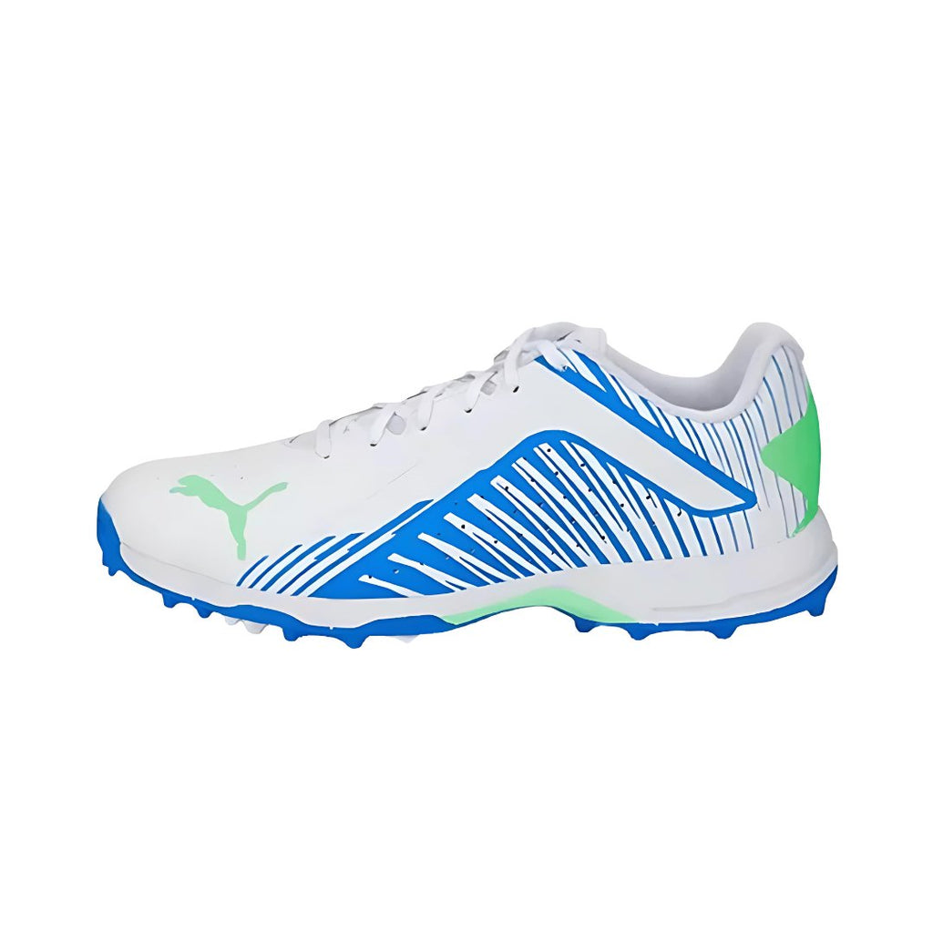 PUMA 22 FH Rubber Unisex Cricket Shoes - Puma White - Bluemazing Neon - Cricket Shoes - Wiz Sports