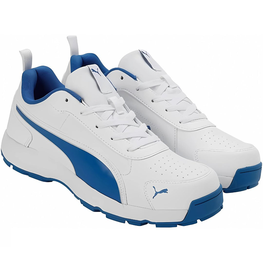 PUMA ClassiCat Puma White - Team Royal - Puma Silver Rubber Spikes Cricket Shoes - Shoes - Wiz Sports