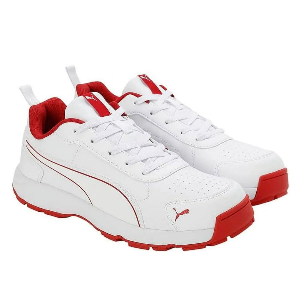 PUMA ClassiCat White - Grey Dawn - Red Blast Rubber Spikes Cricket Shoes - Shoes - Wiz Sports