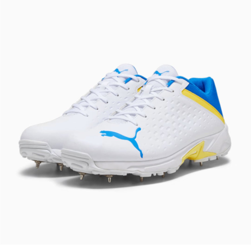 PUMA Spike 22.2 White - Yellow - Blaze Blue Men's Cricket Shoes - Shoes - Wiz Sports