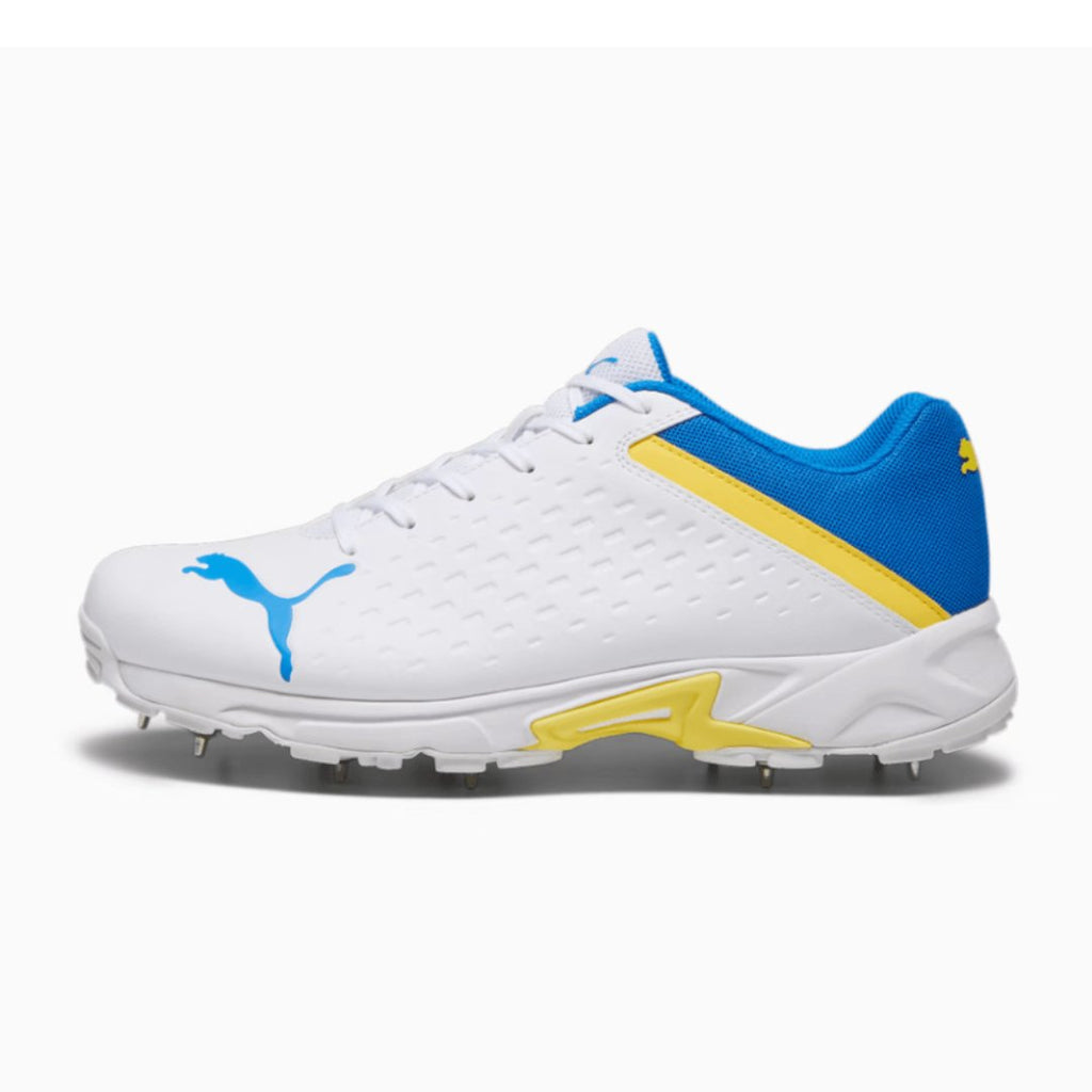 PUMA Spike 22.2 White - Yellow - Blaze Blue Men's Cricket Shoes - Shoes - Wiz Sports