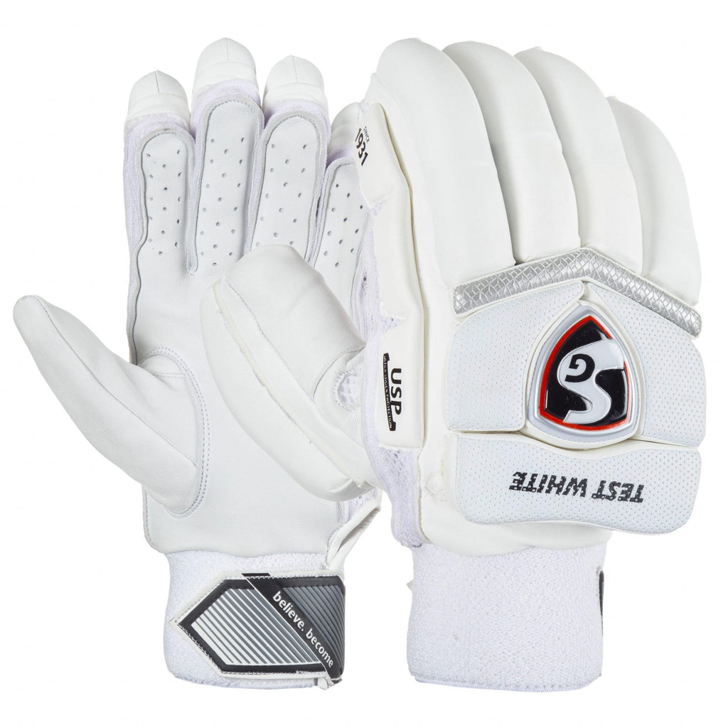 SG Test White with Premium Quality Cricket batting Gloves - Cricket Gloves - Wiz Sports