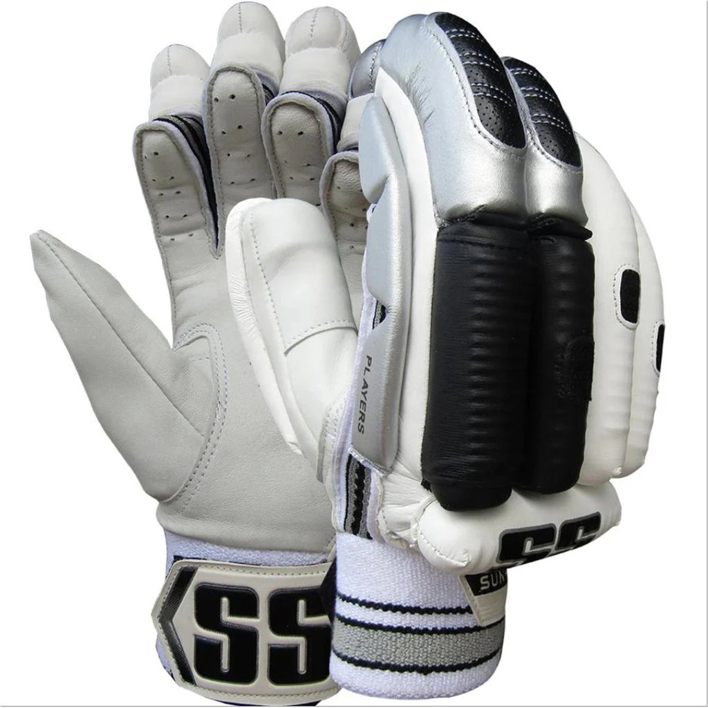 SS Players Batting Gloves Black/White - Adult - Cricket Gloves - Wiz Sports