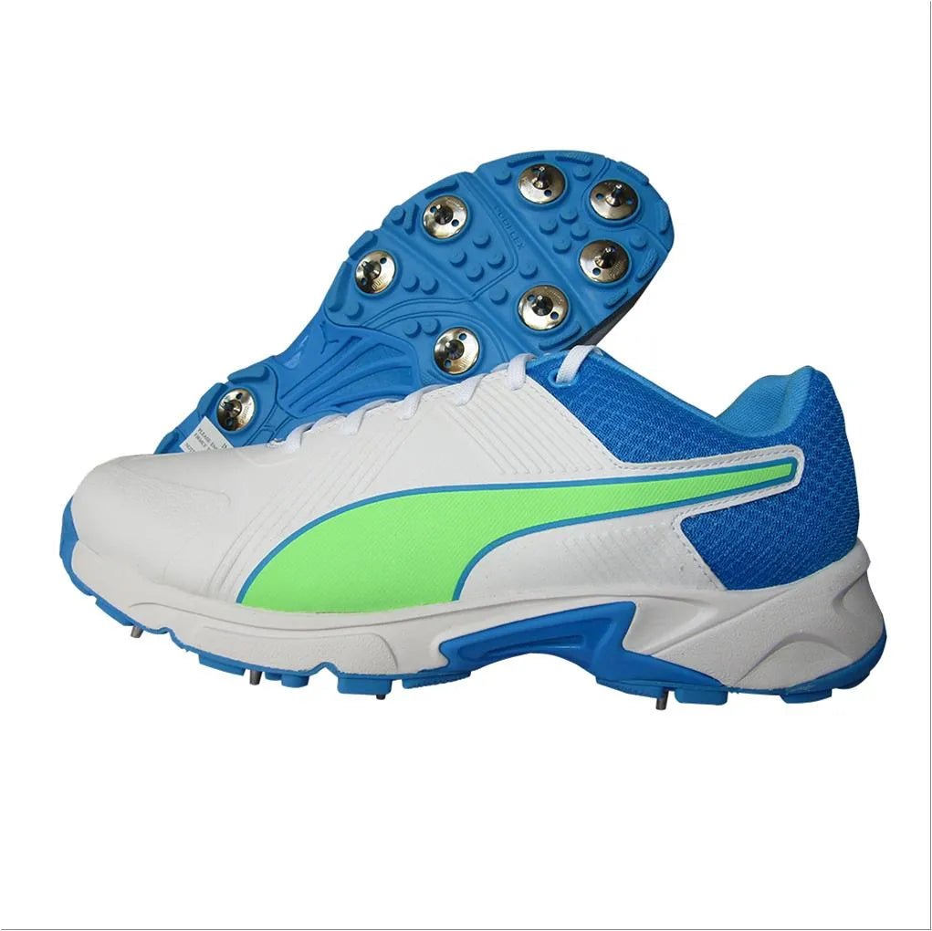 Puma 19.2 Spike Cricket Shoes Puma White Nrgy Blue Green - Shoes - Wiz Sports