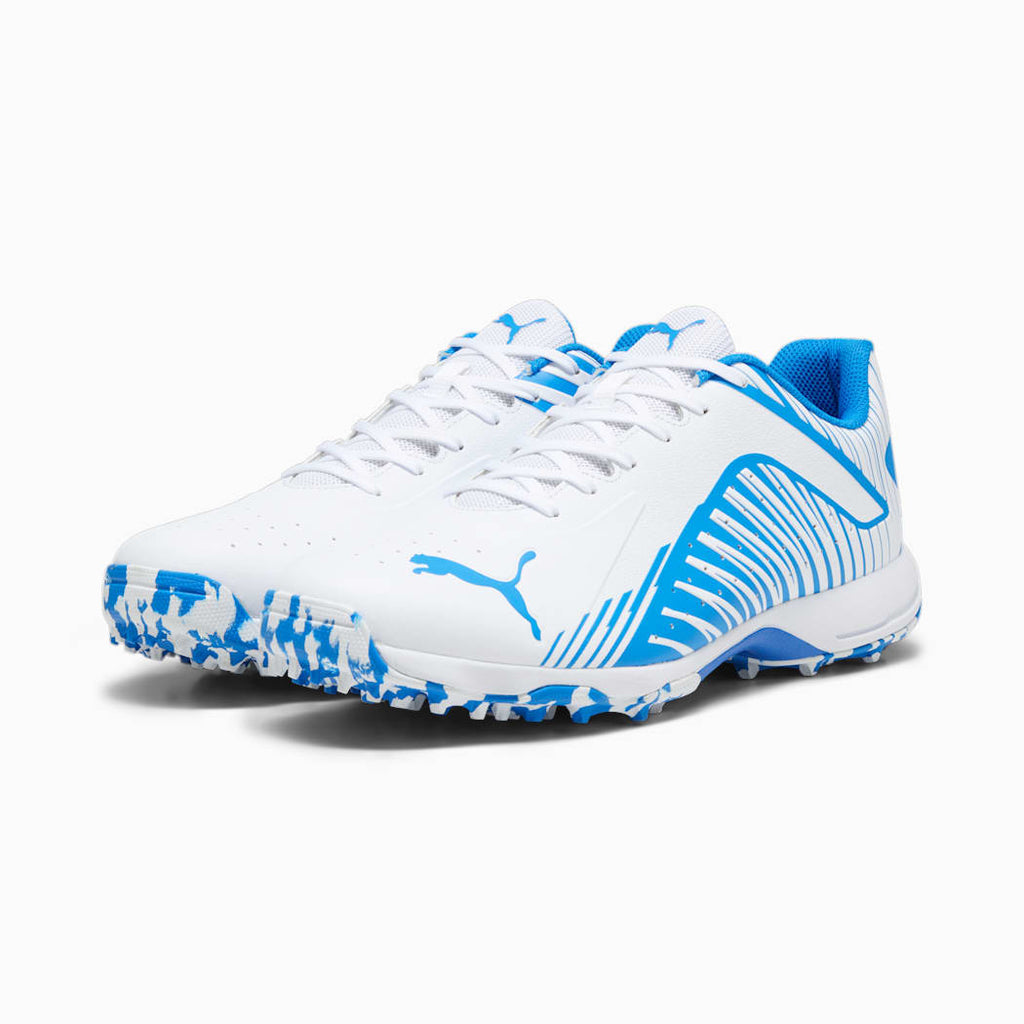 PUMA 22 FH Rubber Unisex Cricket Shoes - Puma White-Bluemazing - Cricket Shoes - Wiz Sports